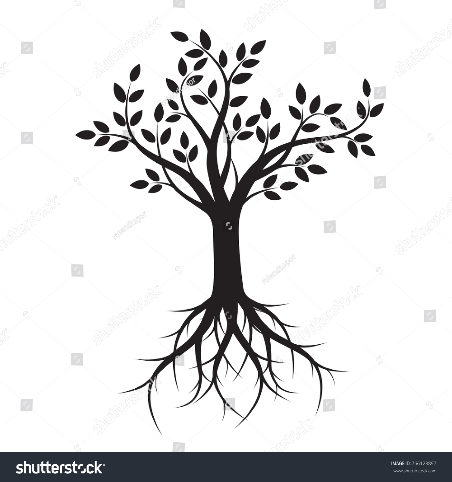 Black Tree with Roots. - Royalty Free Stock Vector 766123897 - Avopix.com