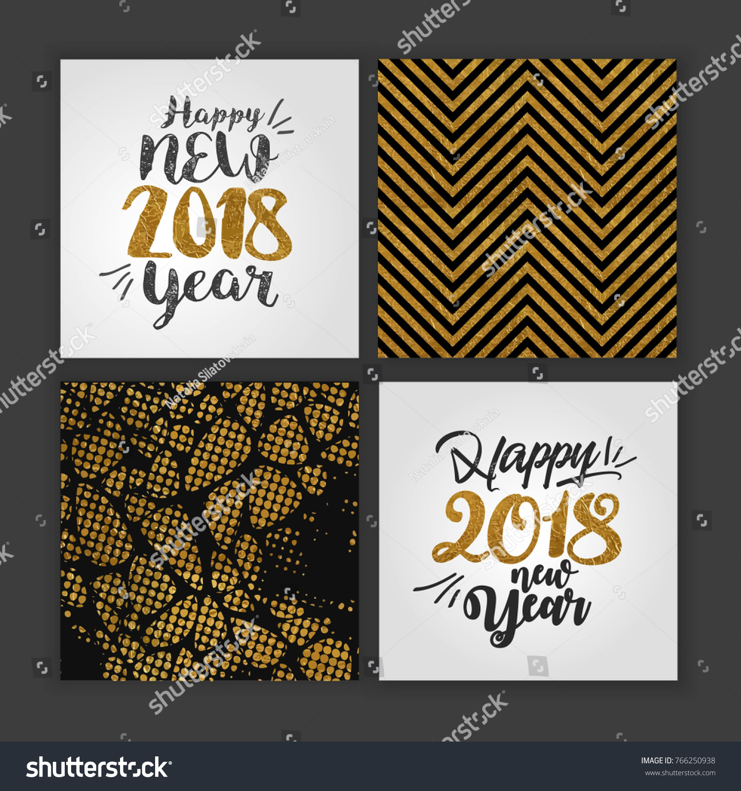 happy new year 2018 golden template,  vintage lettering card set, vector illustration #766250938