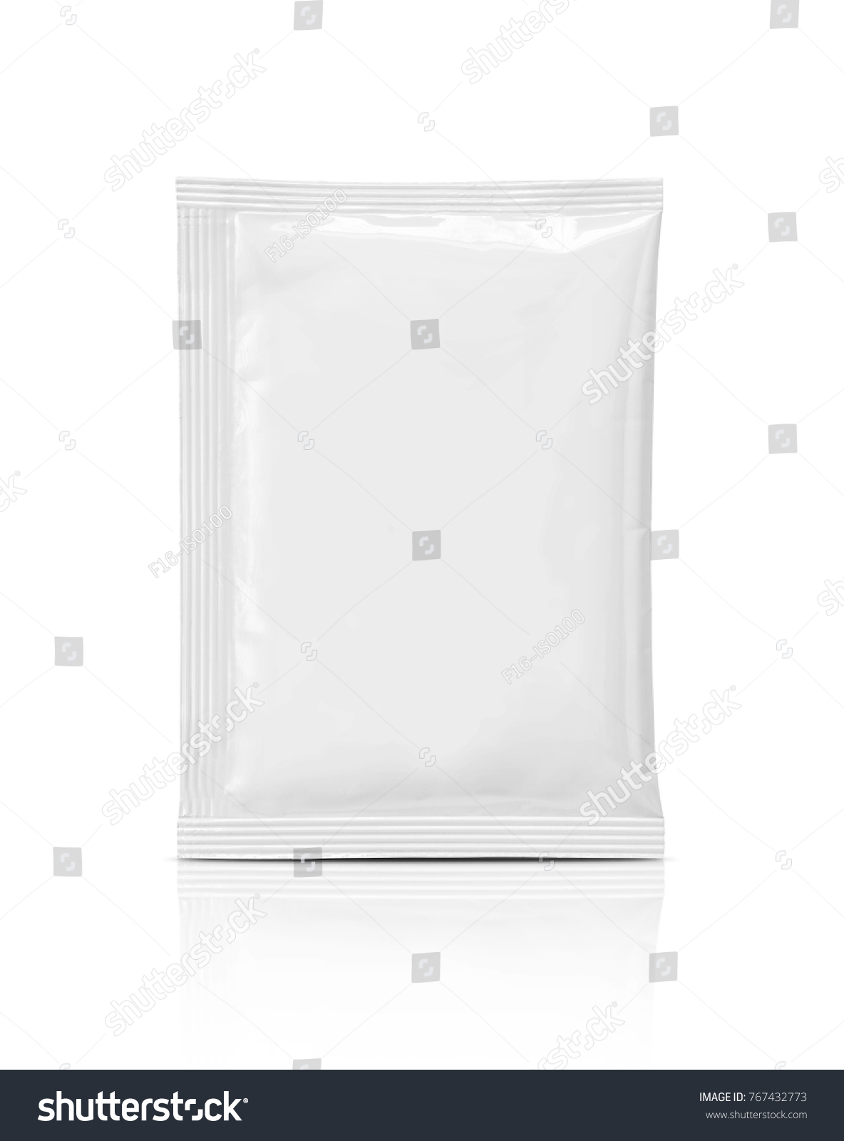 blank packaging foil sachet isolated on white background with clipping path ready for packaging design #767432773