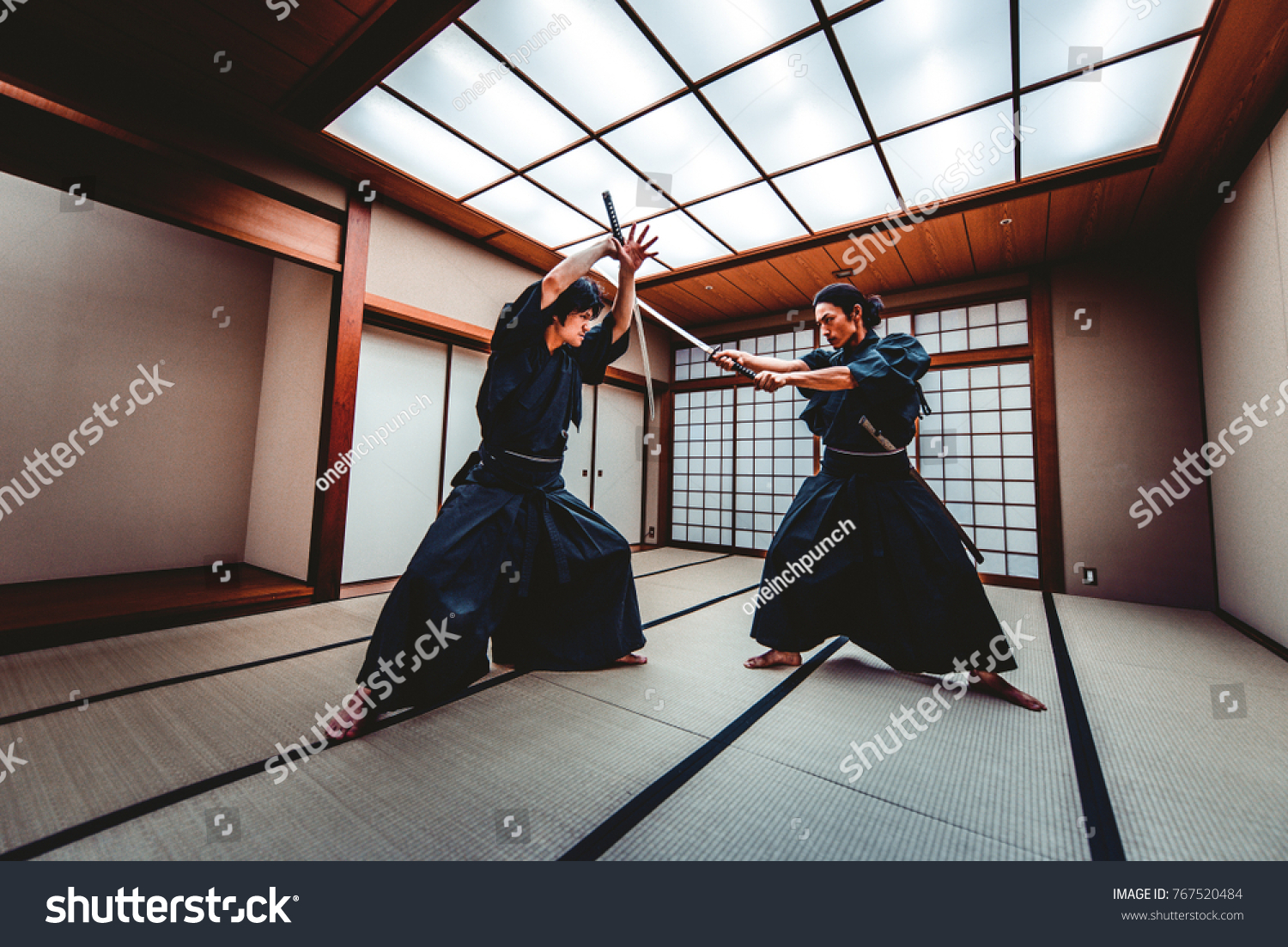 Samurai training in a traditional dojo, in Tokyo #767520484