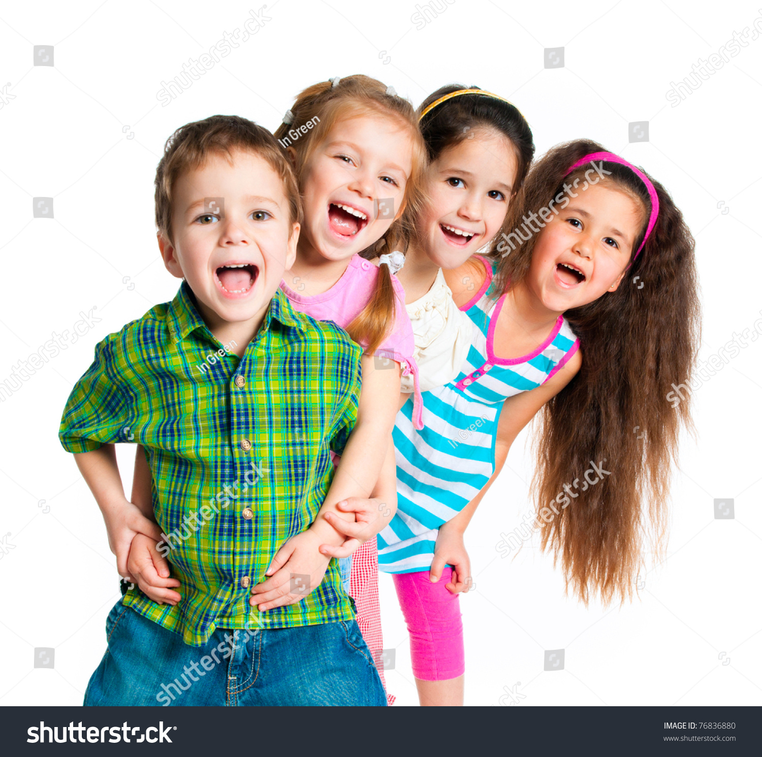 laughing small kids on a white background #76836880