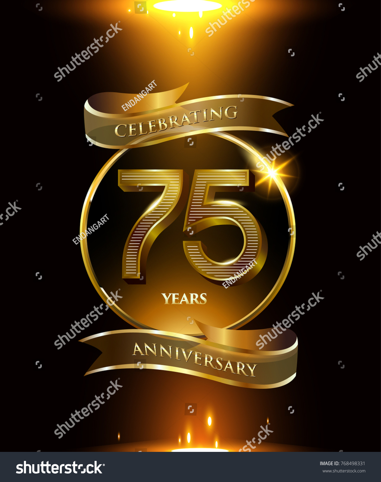 75 anniversary logo with golden ring and ribbon - Royalty Free Stock ...