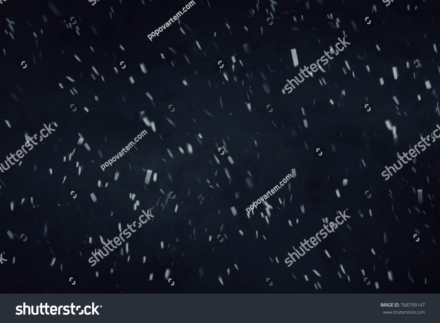 Blizzard on dark blue background. Falling down in slow motion snowflakes #768799147
