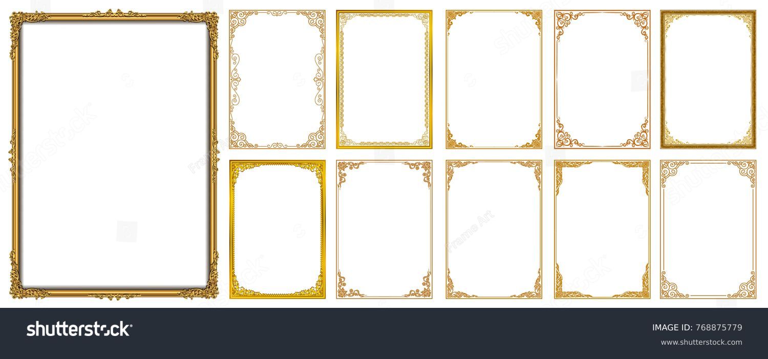Set of Decorative vintage frames and borders set,Gold photo frame with corner Thailand line floral for picture, Vector design decoration pattern style. border design is pattern Thai art style #768875779