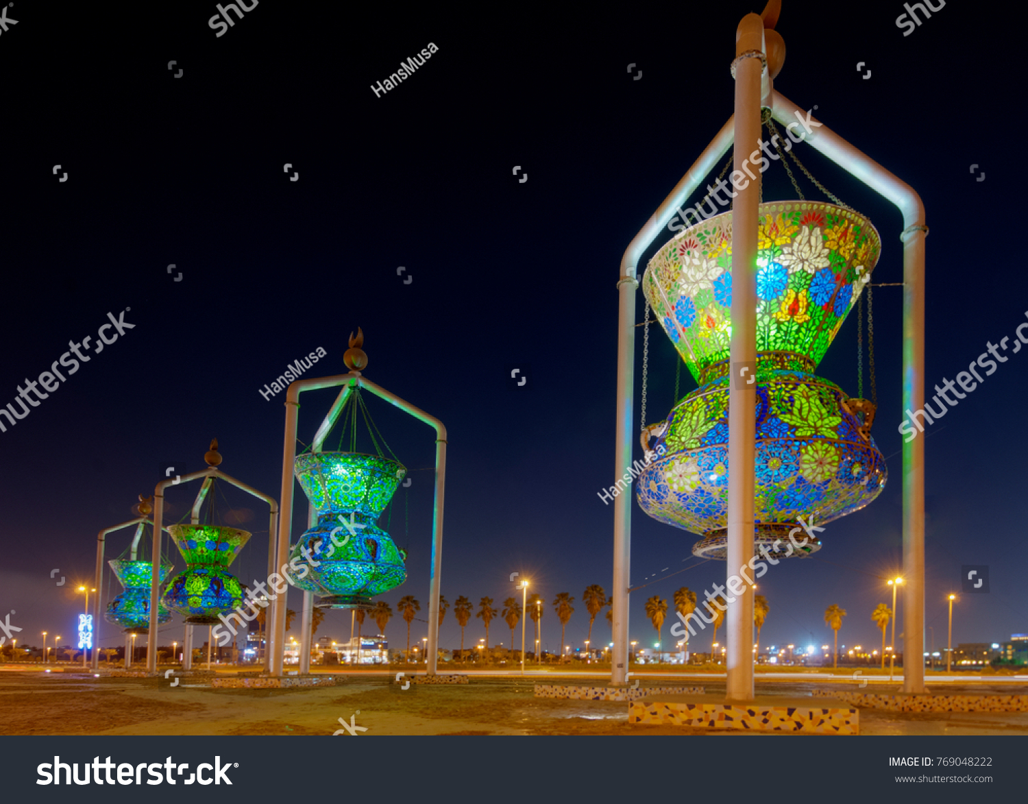 Jeddah landmark, antique lights sculpture #769048222