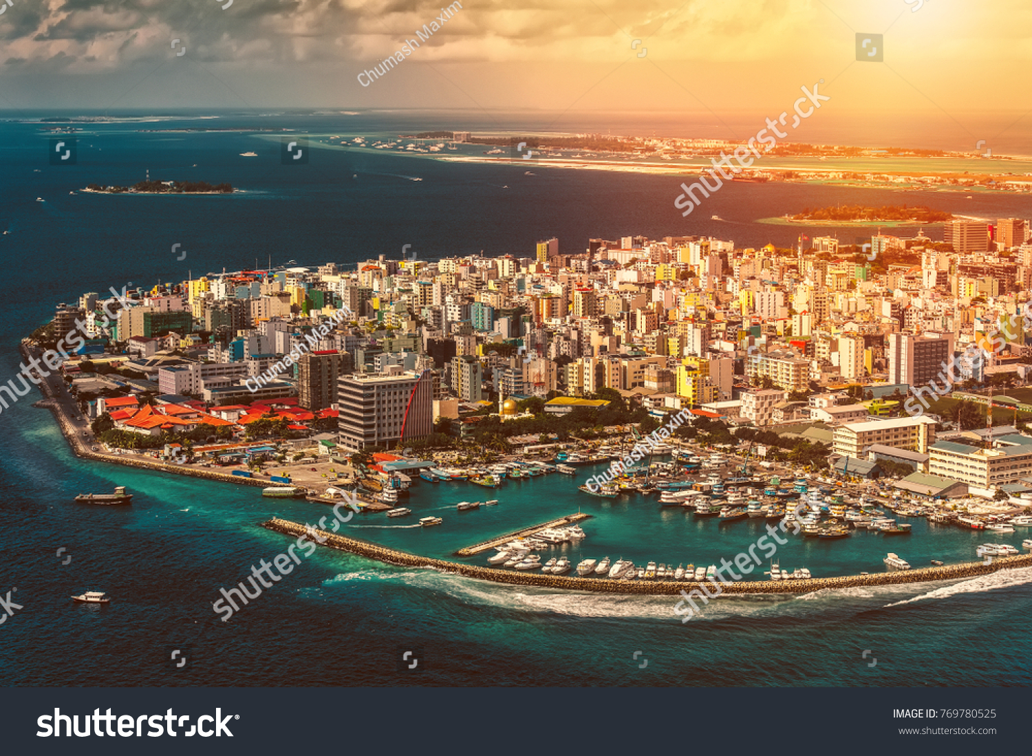 Maldivian capital from above at sunset #769780525