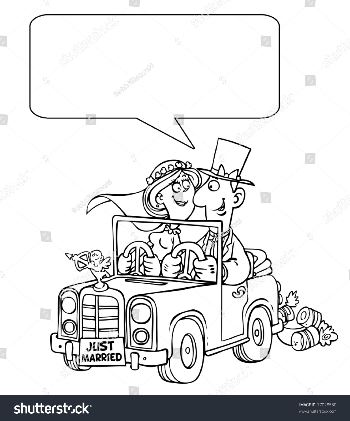 Cartoon outline wedding car. #77028580