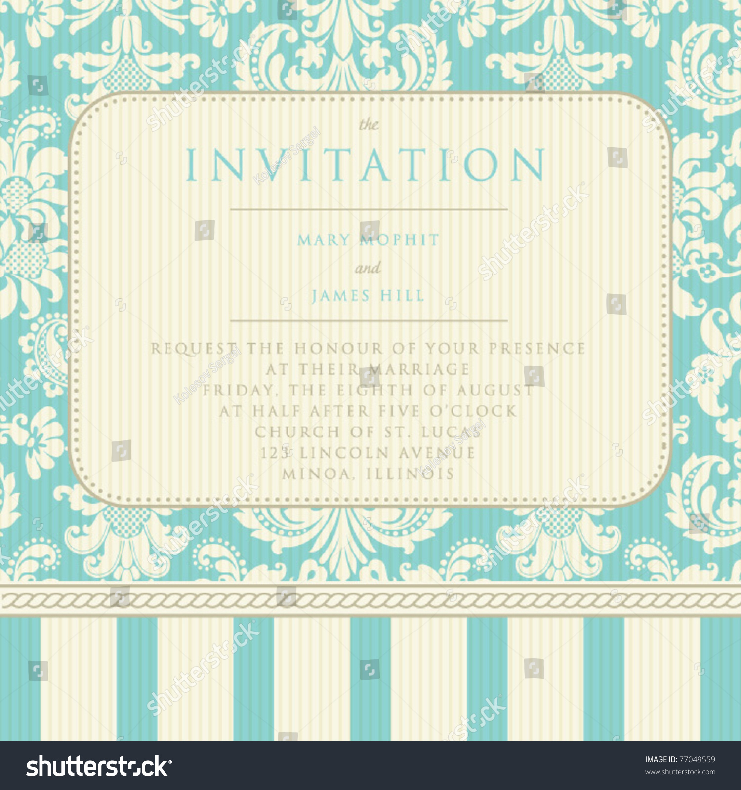 Ornate damask background. Invitation to the wedding or announcements #77049559