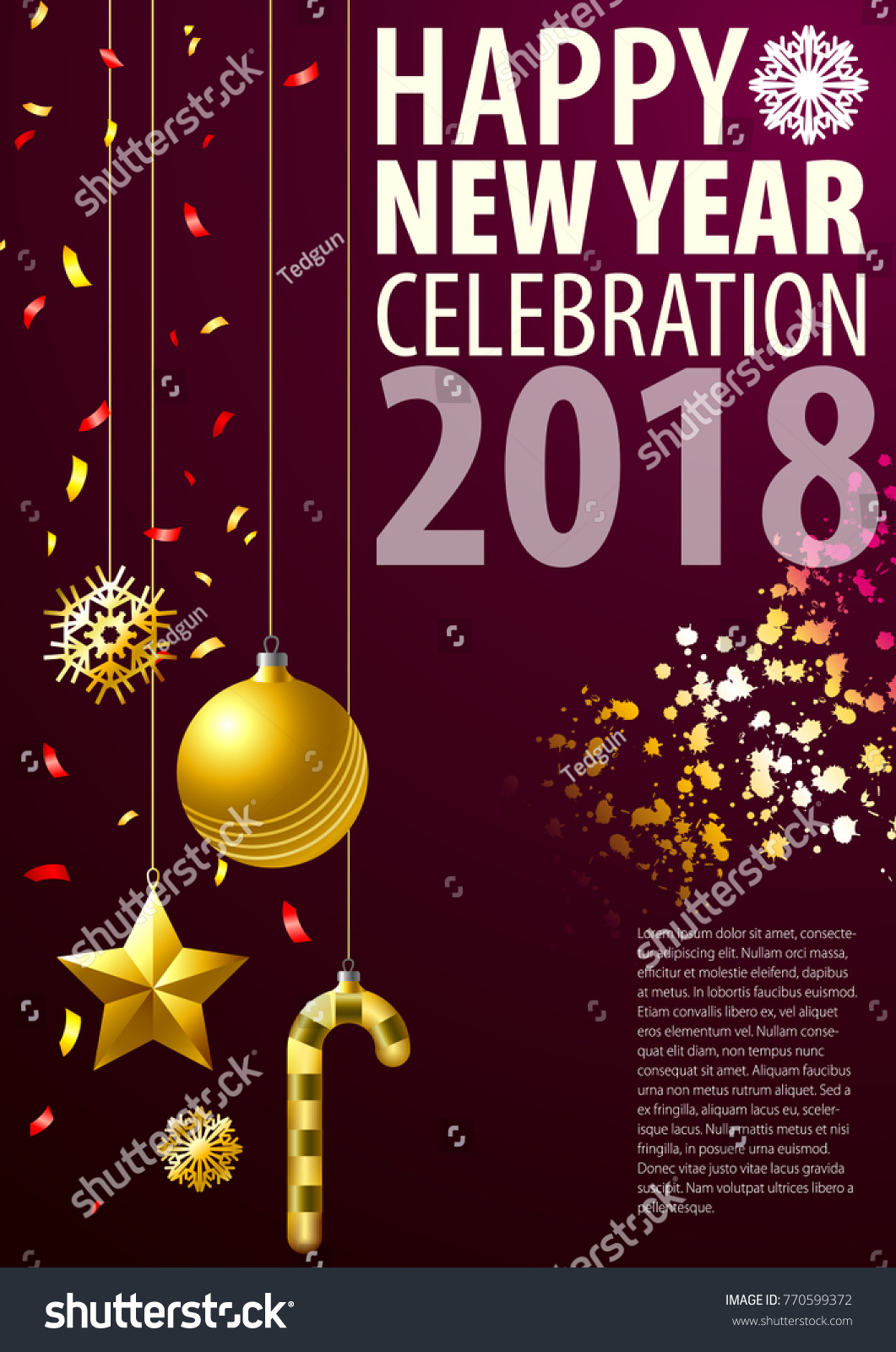 Greeting blank template for new year on christmas holiday. New Year's accessories are in the composition. #770599372