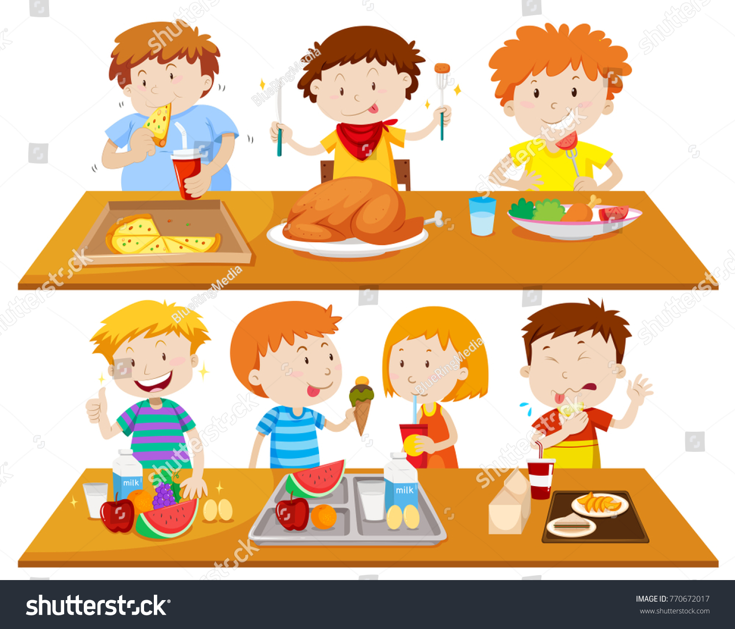 People eating different types of food - Royalty Free Stock Vector ...