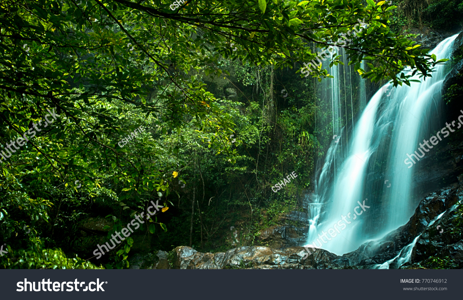 View at Bukit Bertangga Waterfall, the beautiful waterfall in deep forest at Pahang, Malaysia #770746912
