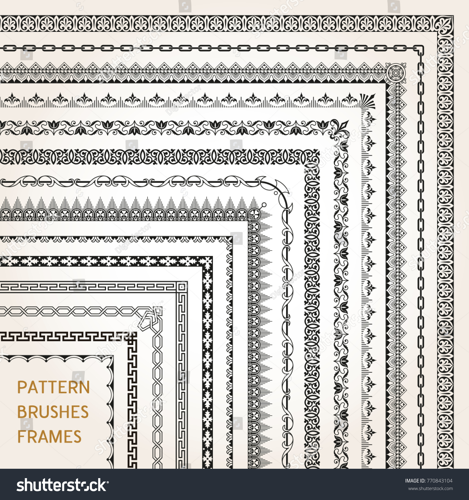 Big set of ornamental corners border frame line pattern brushes 1 vector #770843104