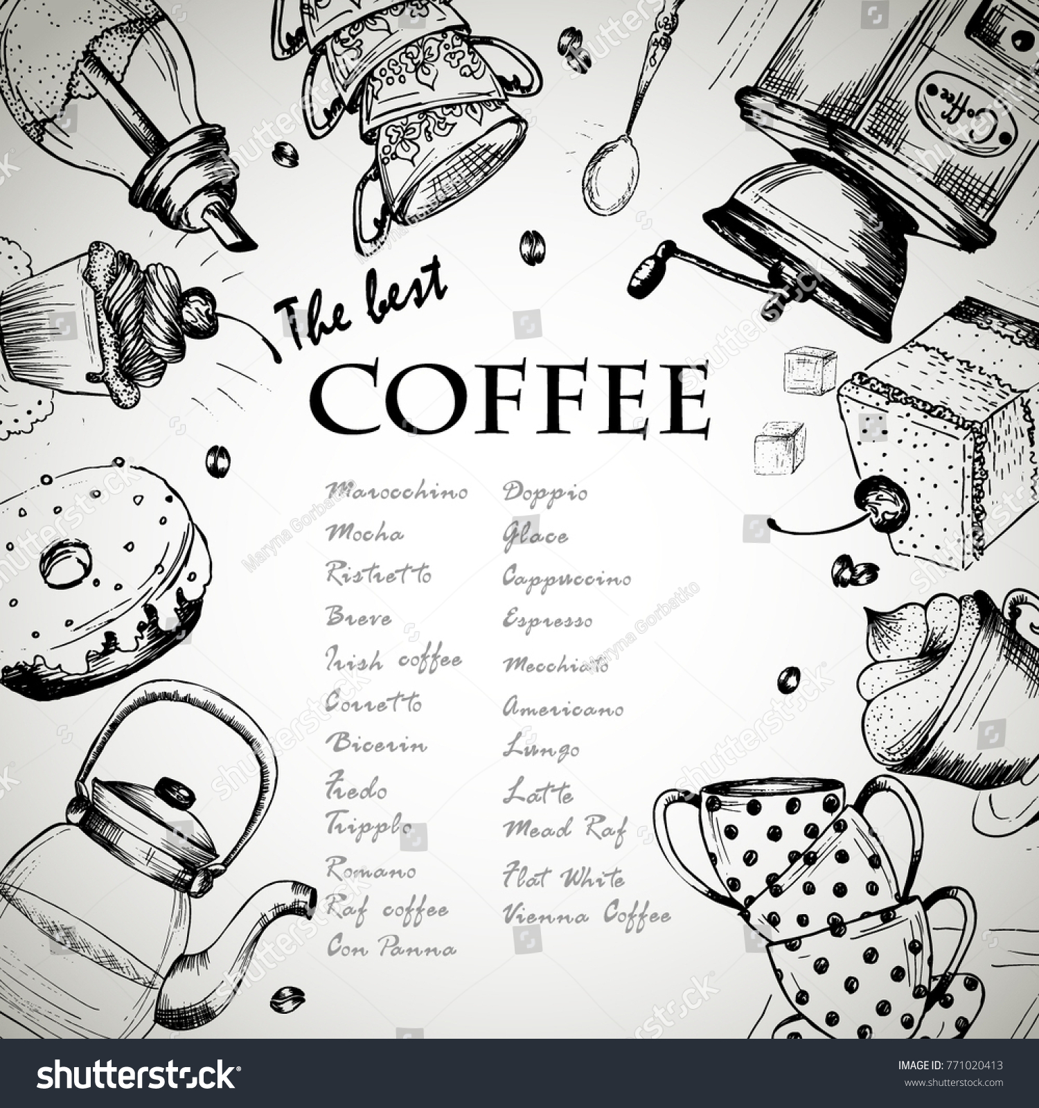 Hand drawn coffee set - Royalty Free Stock Vector 771020413 - Avopix.com