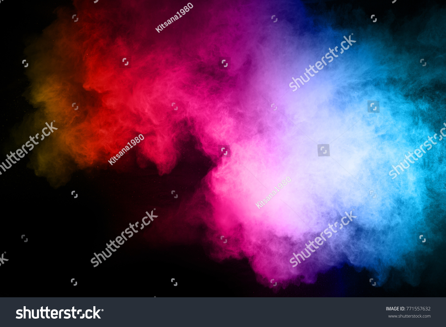 Multicolor powder explosion on black background.  #771557632