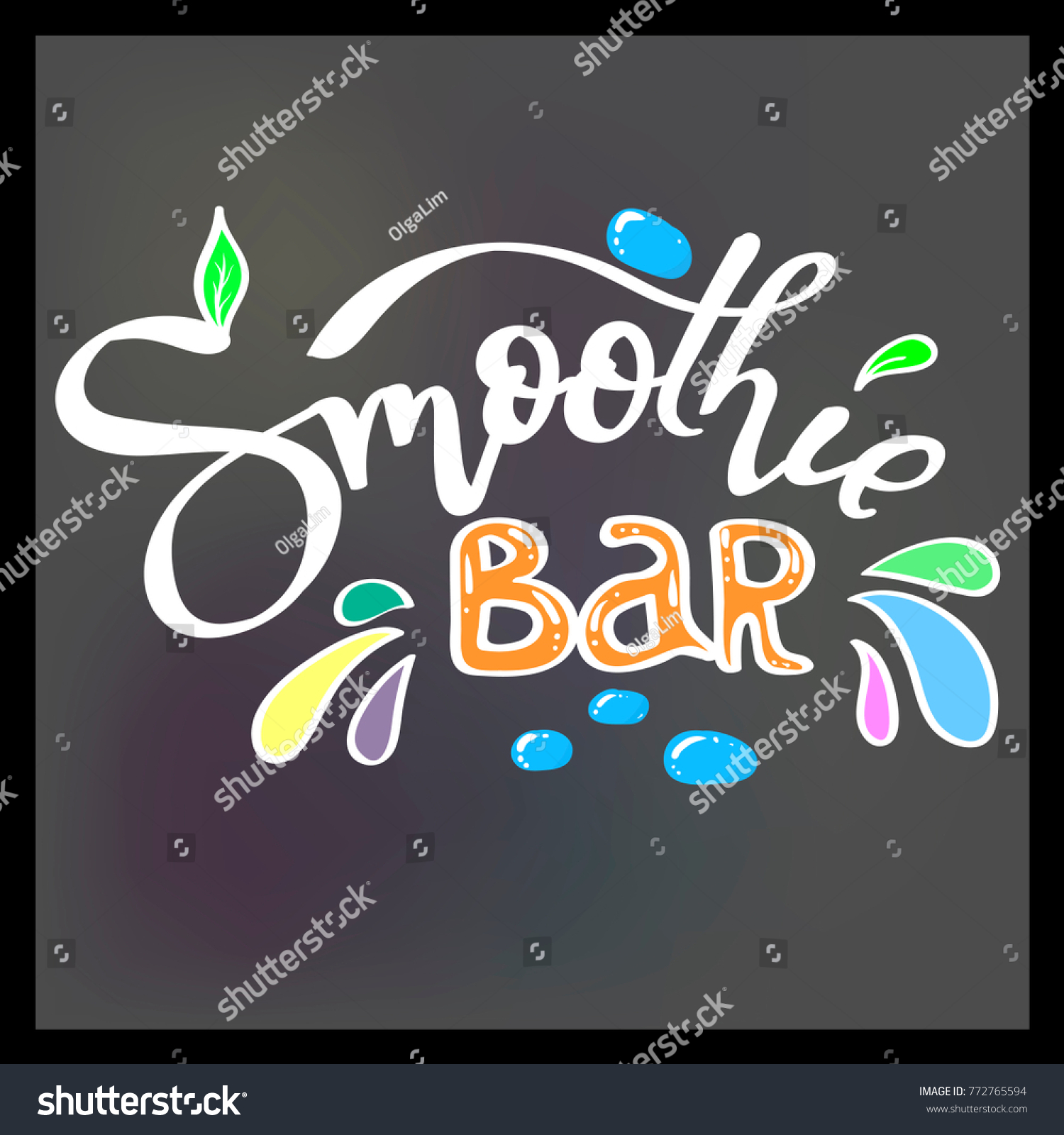 Smoothie bar. Hand lettering with decorative elements. Calligraphy for logo, posters, menu, cards. #772765594