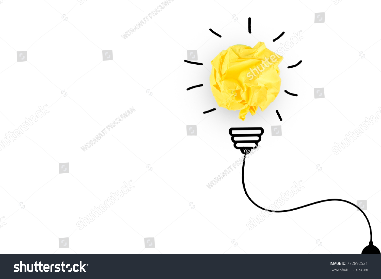 Creative idea, Inspiration, New idea and Innovation concept with Crumpled Paper light bulb on white background. #772892521