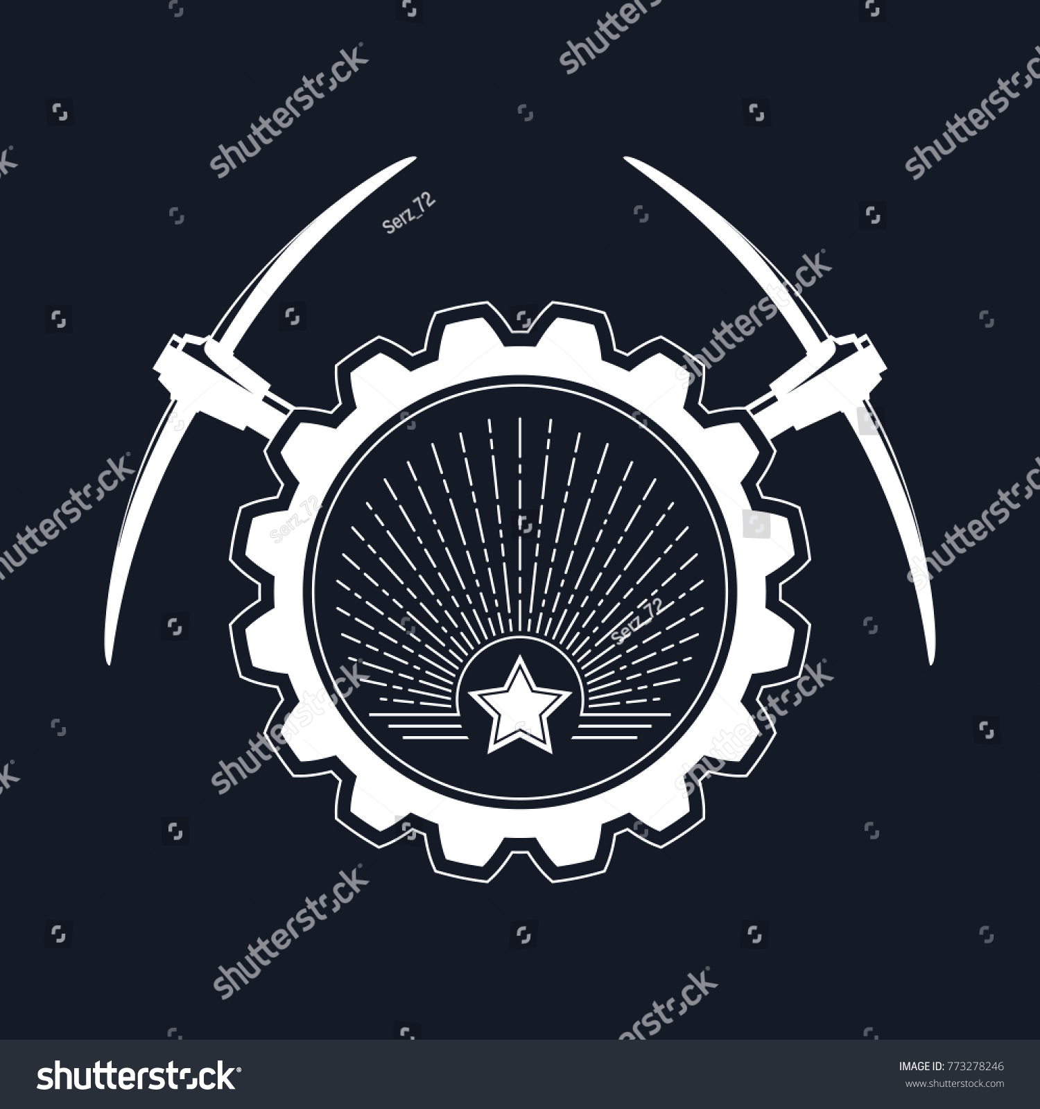 Emblem of the Mining Industry, Star and Sunburst - Royalty Free Stock ...