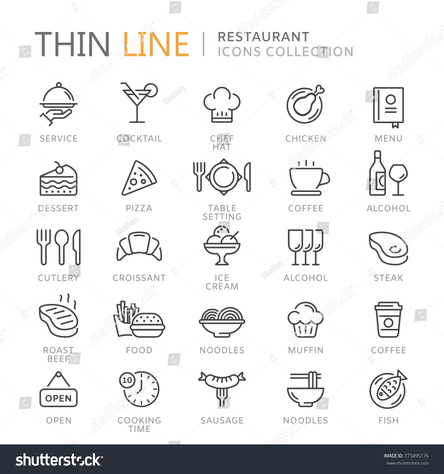 Collection of restaurant thin line icons #773495176