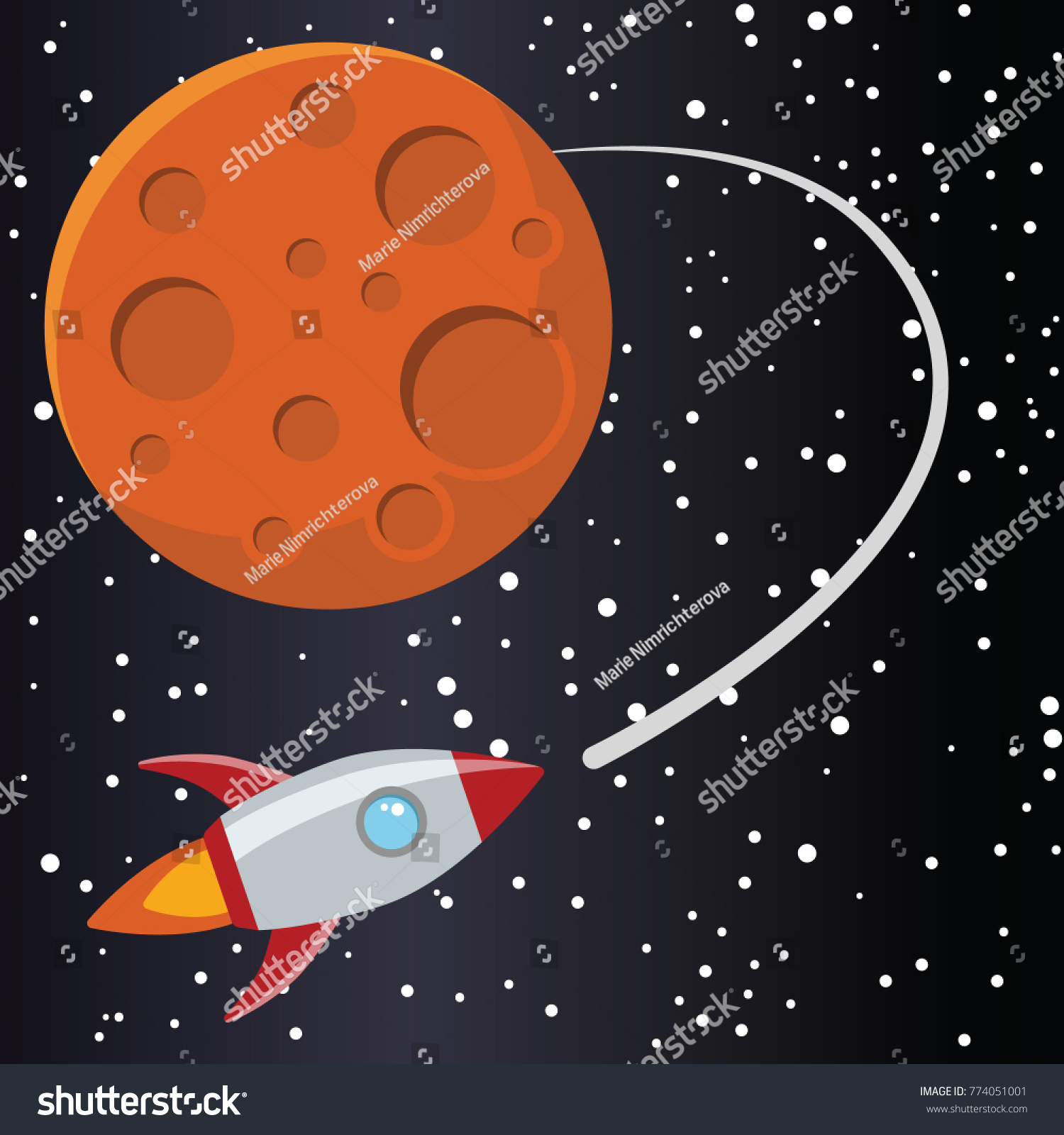 rocket with mars in space - Royalty Free Stock Vector 774051001 ...