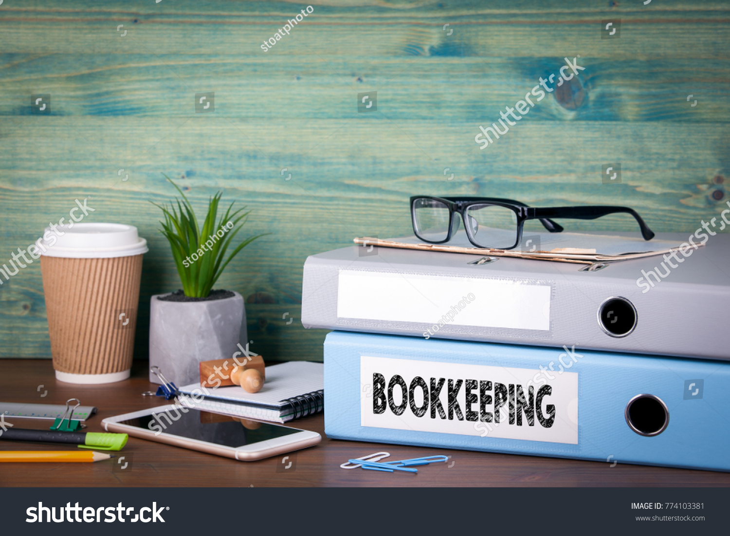 bookkeeping concept. Binders on desk in the office. Business background #774103381