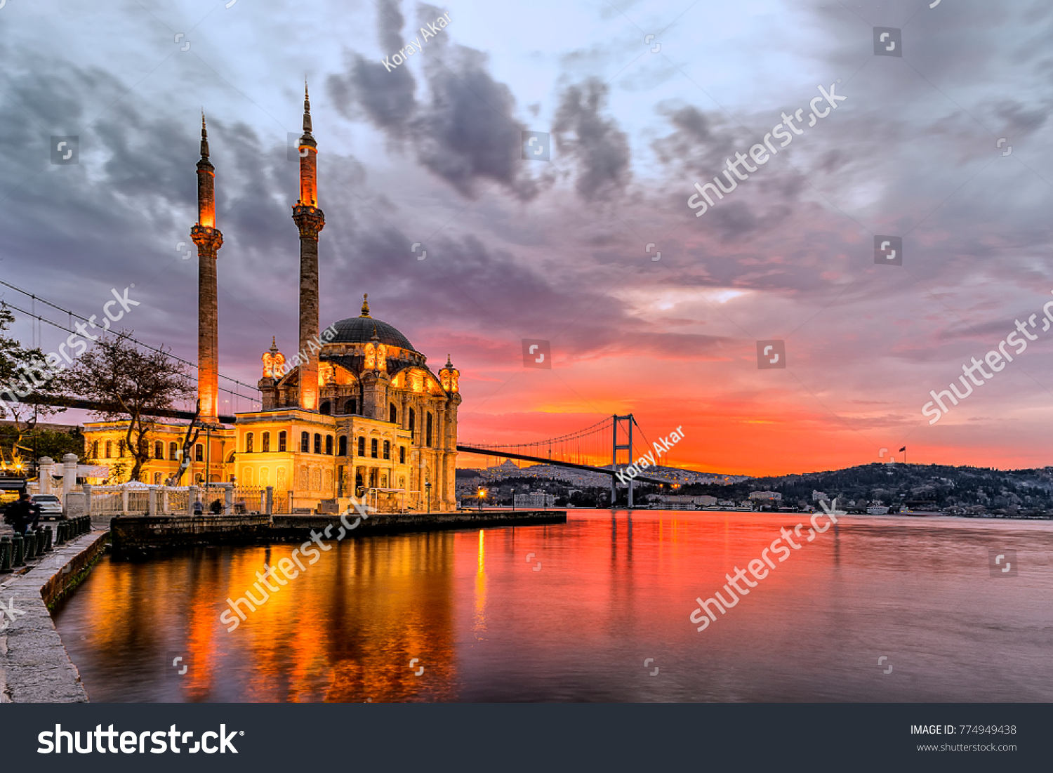amazing sunrise at ortakoy mosque in istanbul, turkey #774949438