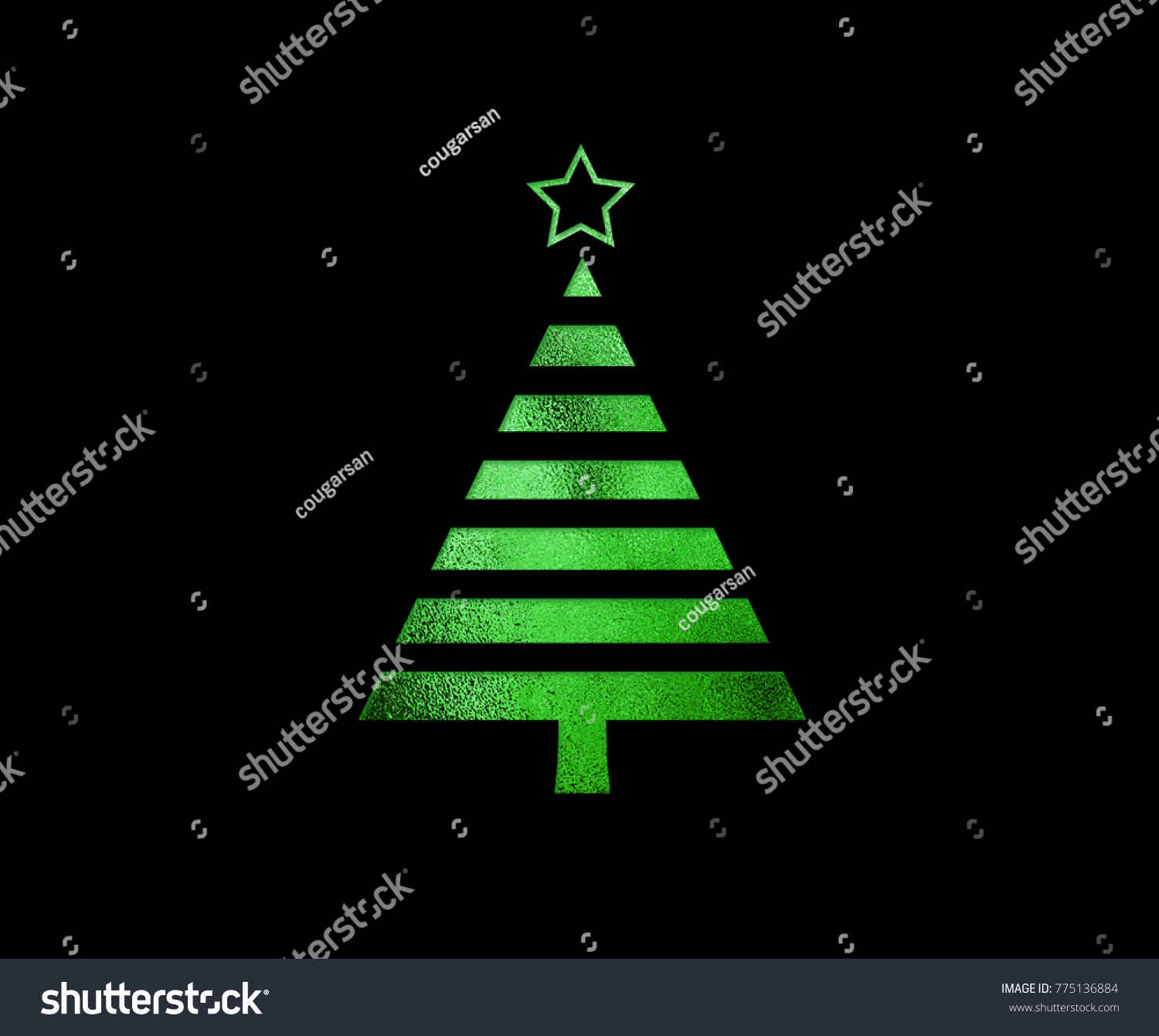 The isolated green glitter Christmas tree flat icon on black background #775136884
