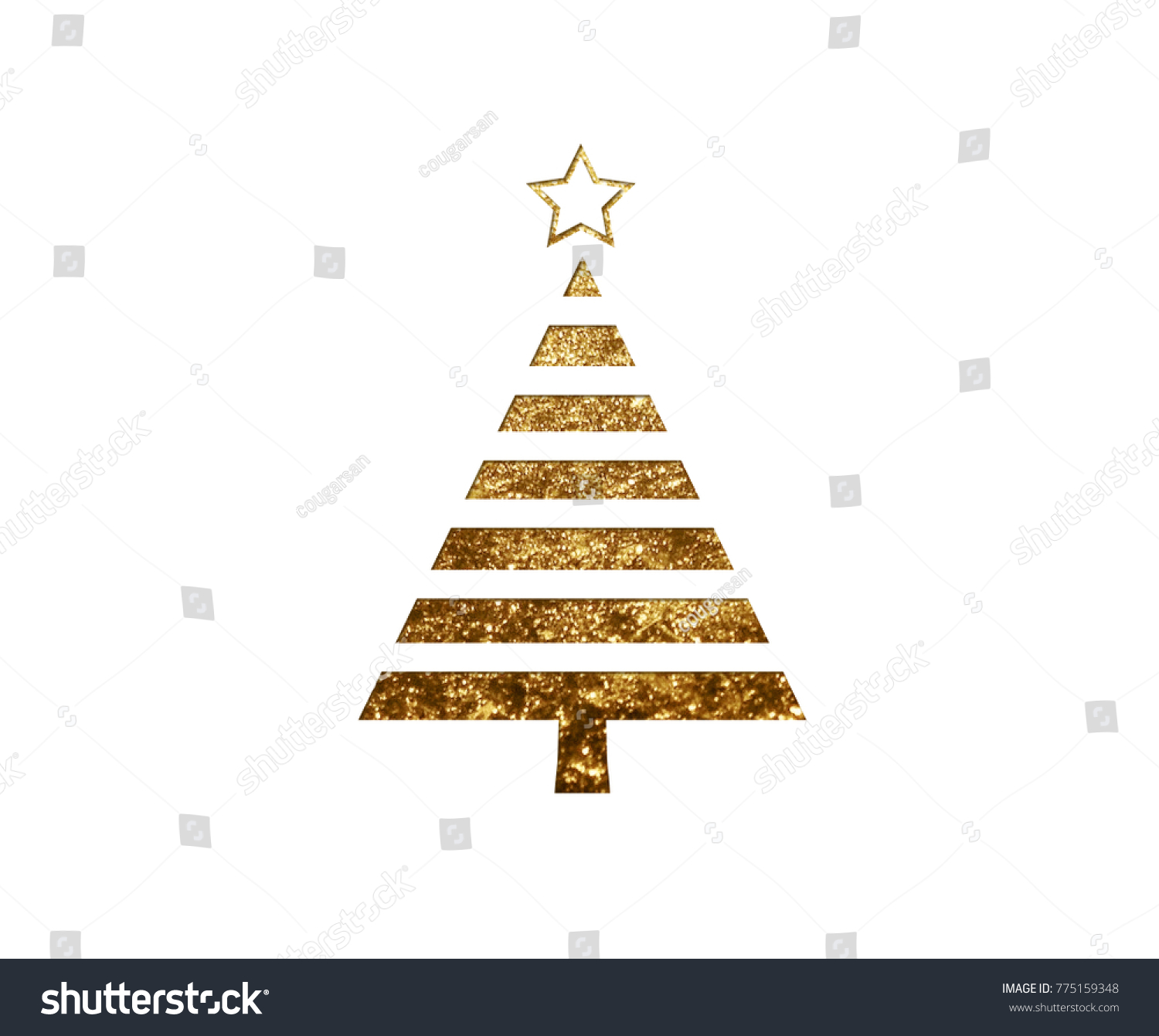 The isolated golden glitter Christmas tree flat icon on black background #775159348