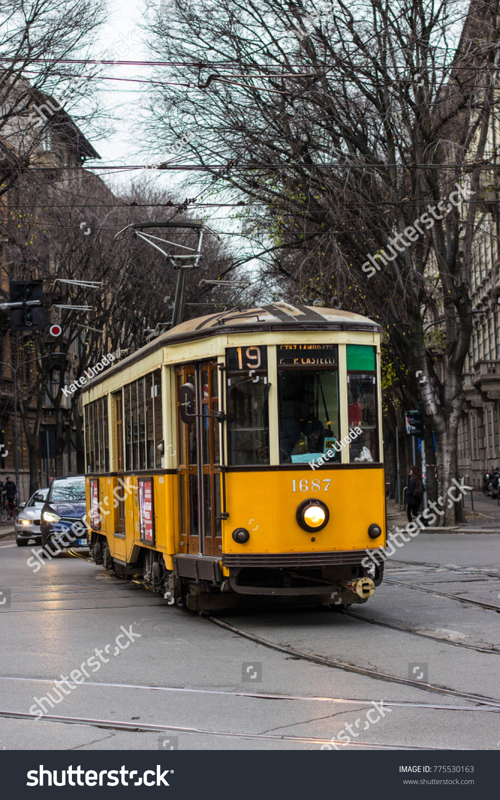 Yellow trams in Milan #775530163