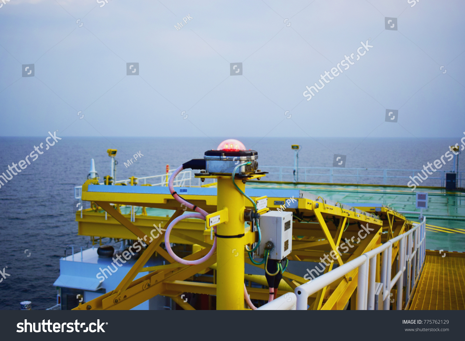 Check navigation lights bulbs on the oil & gas offshore platform.Heli Deck Navigation Lighting.Remote platform. #775762129