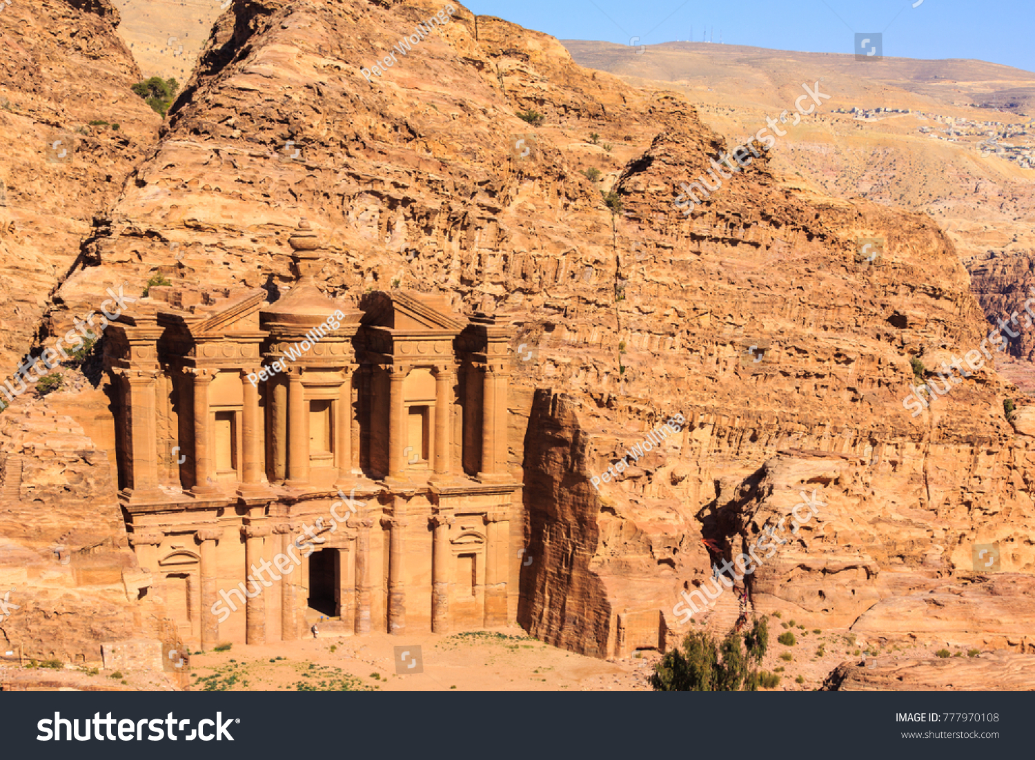 The Monastery Ad Deir monumental building carved out of rock in the ancient city of Petra, Jordan #777970108