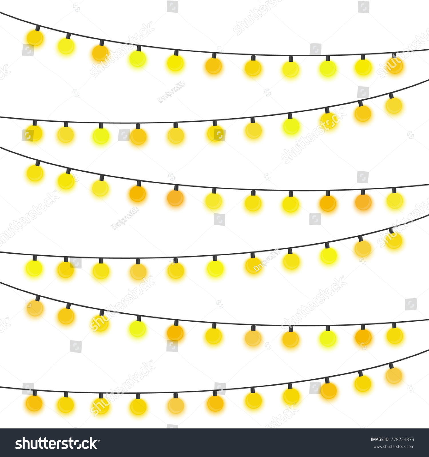 Garland with yellow light bulbs on a white background. Vector illustration.
 #778224379