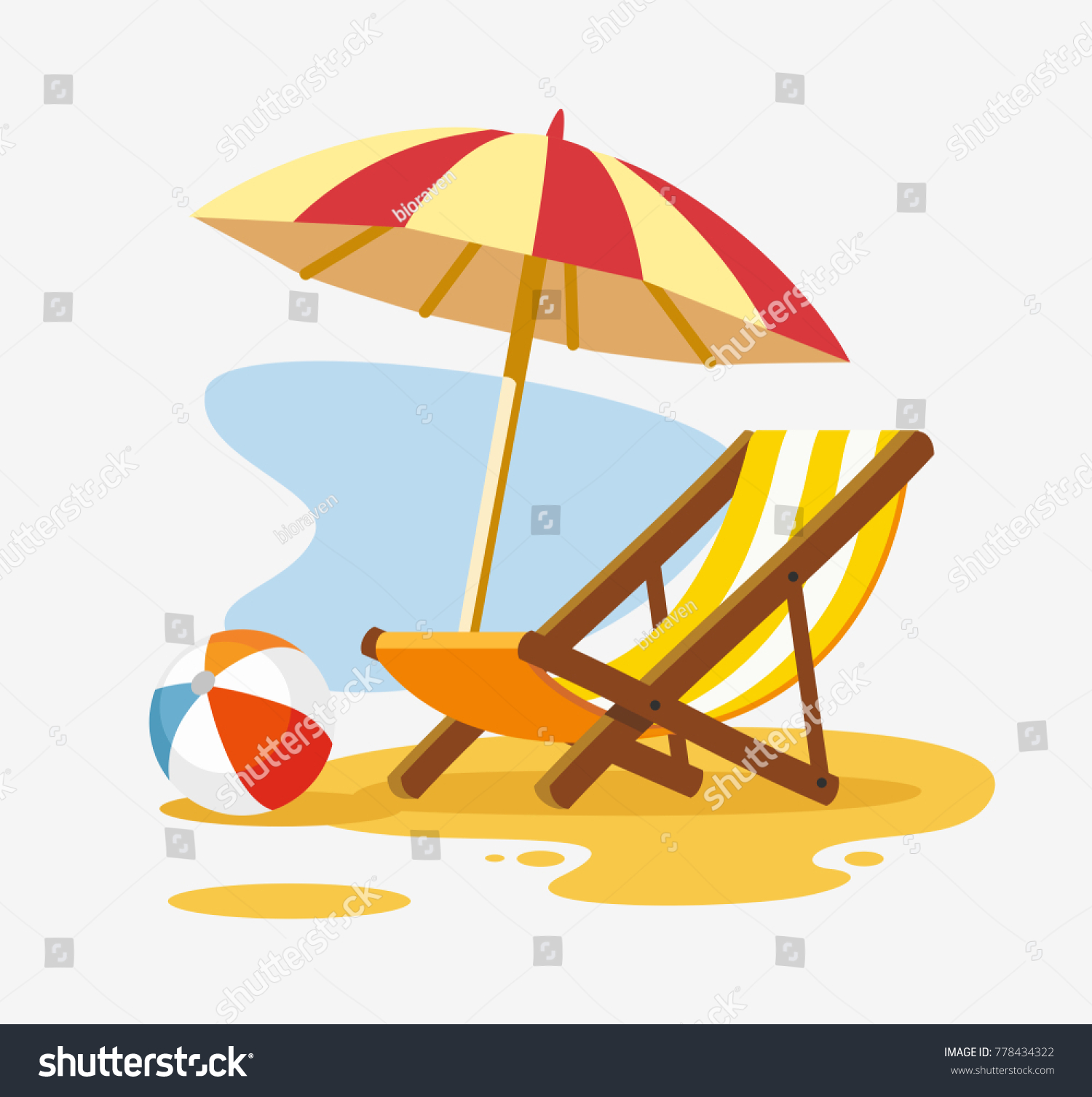 Umbrella And Sun Lounger On The Beach Vector Royalty Free Stock