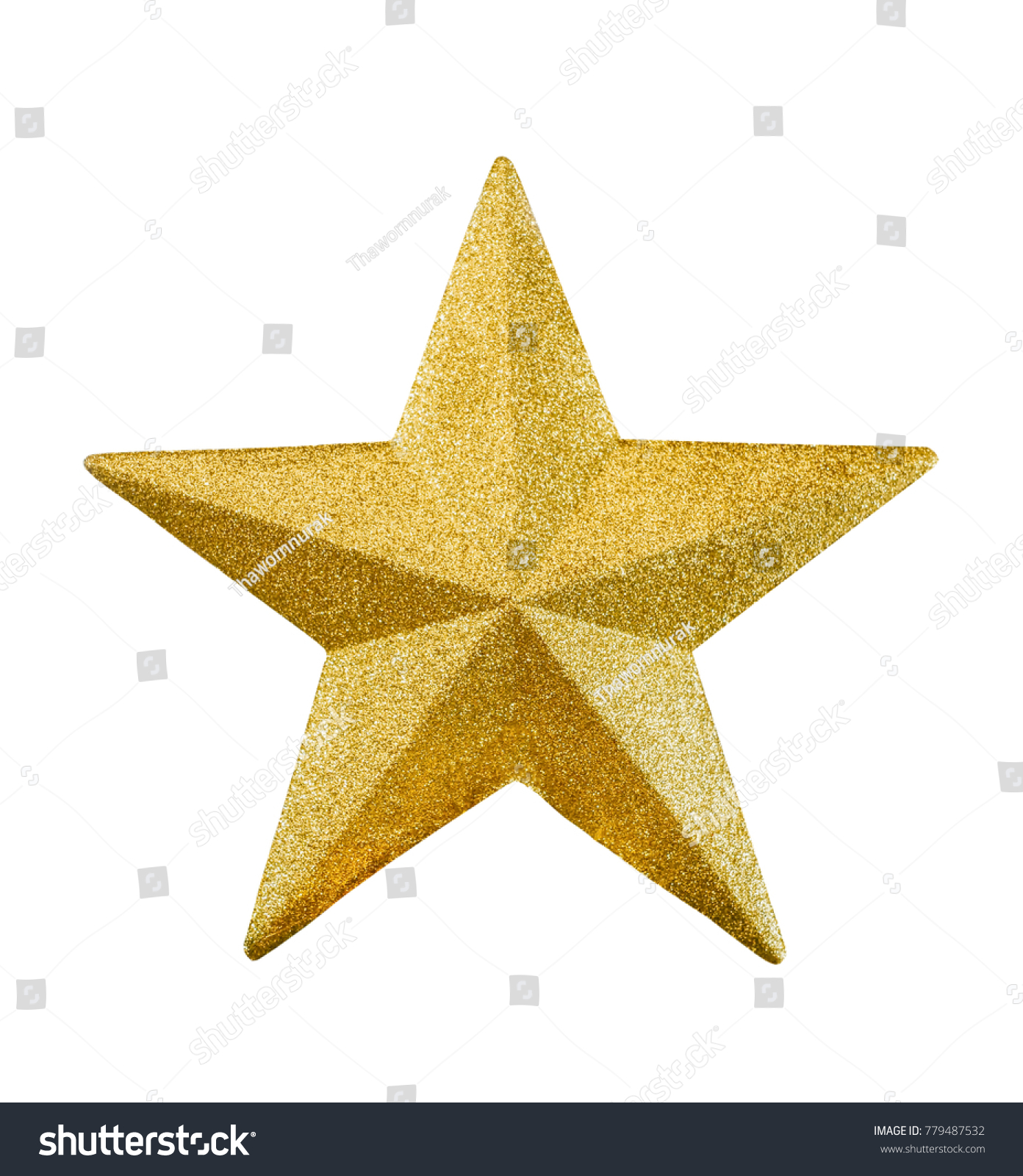 Close up golden star isolated on white background #779487532