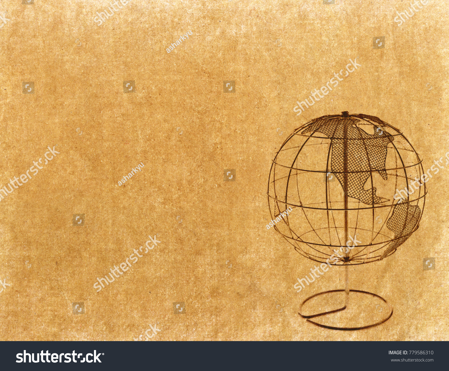 Earth globe on Old antique vintage paper background #779586310
