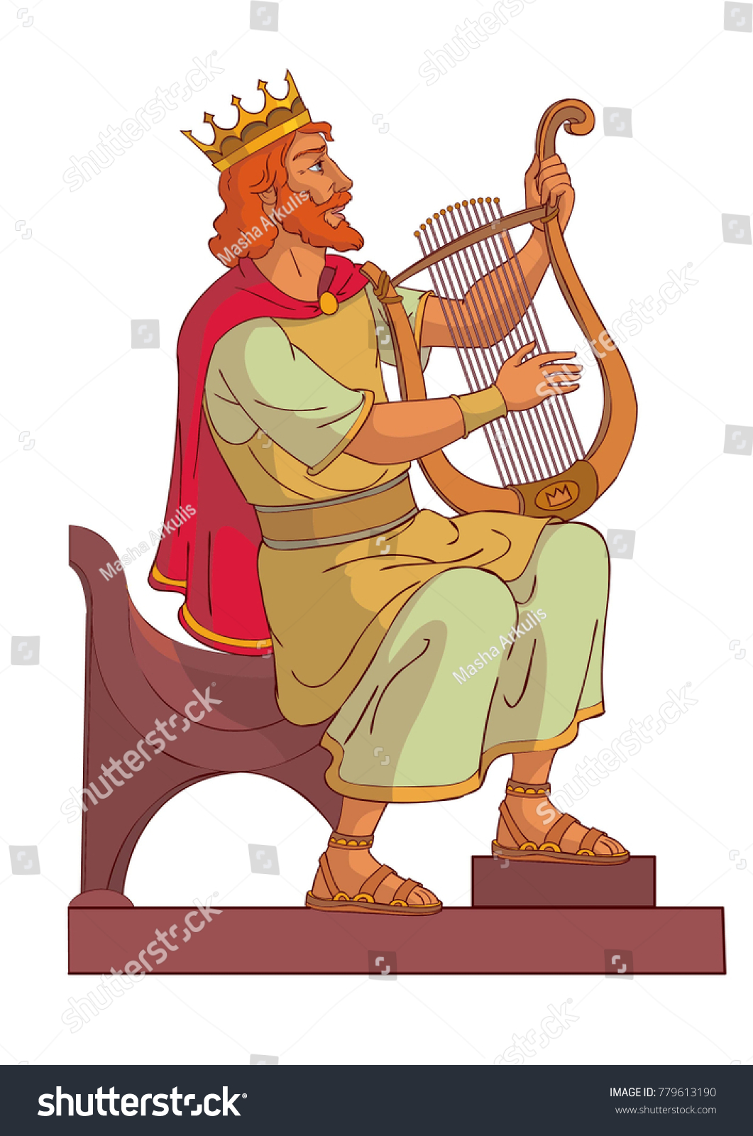 King David Playing The Harp - Royalty Free Stock Vector 779613190