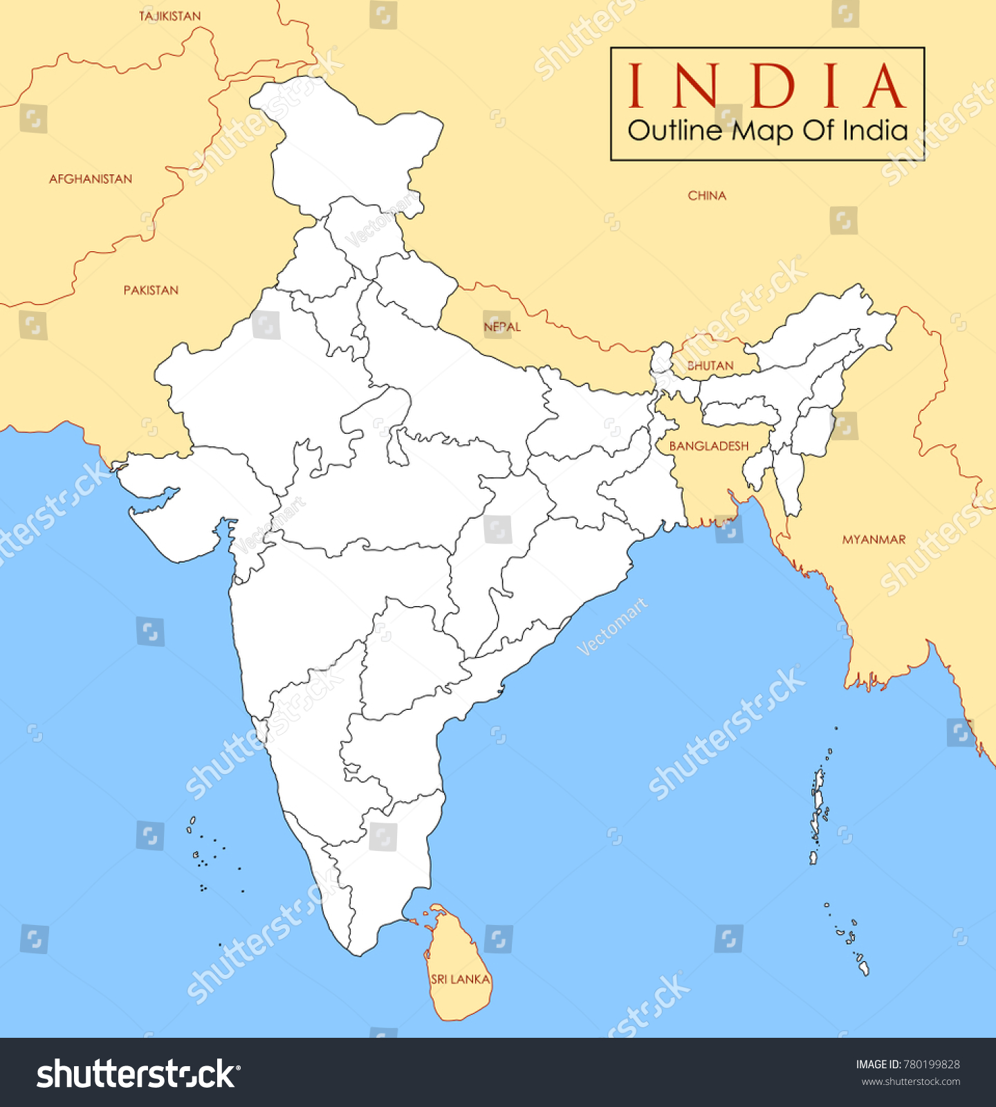 Illustration Of Detailed Map Of India, Asia With - Royalty Free Stock ...