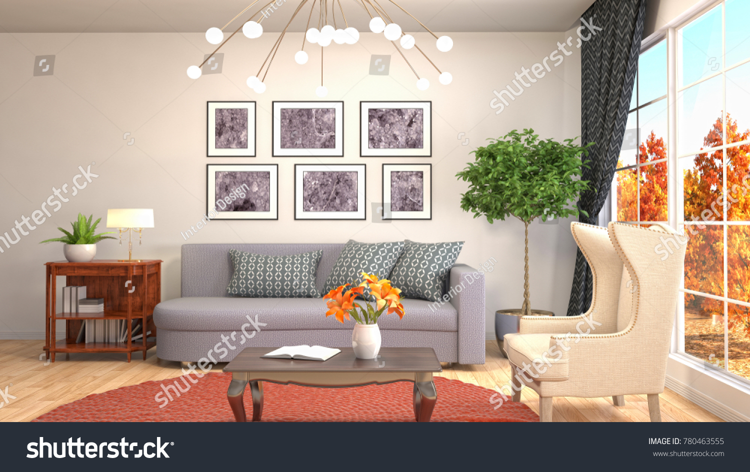 Interior living room. 3d illustration #780463555