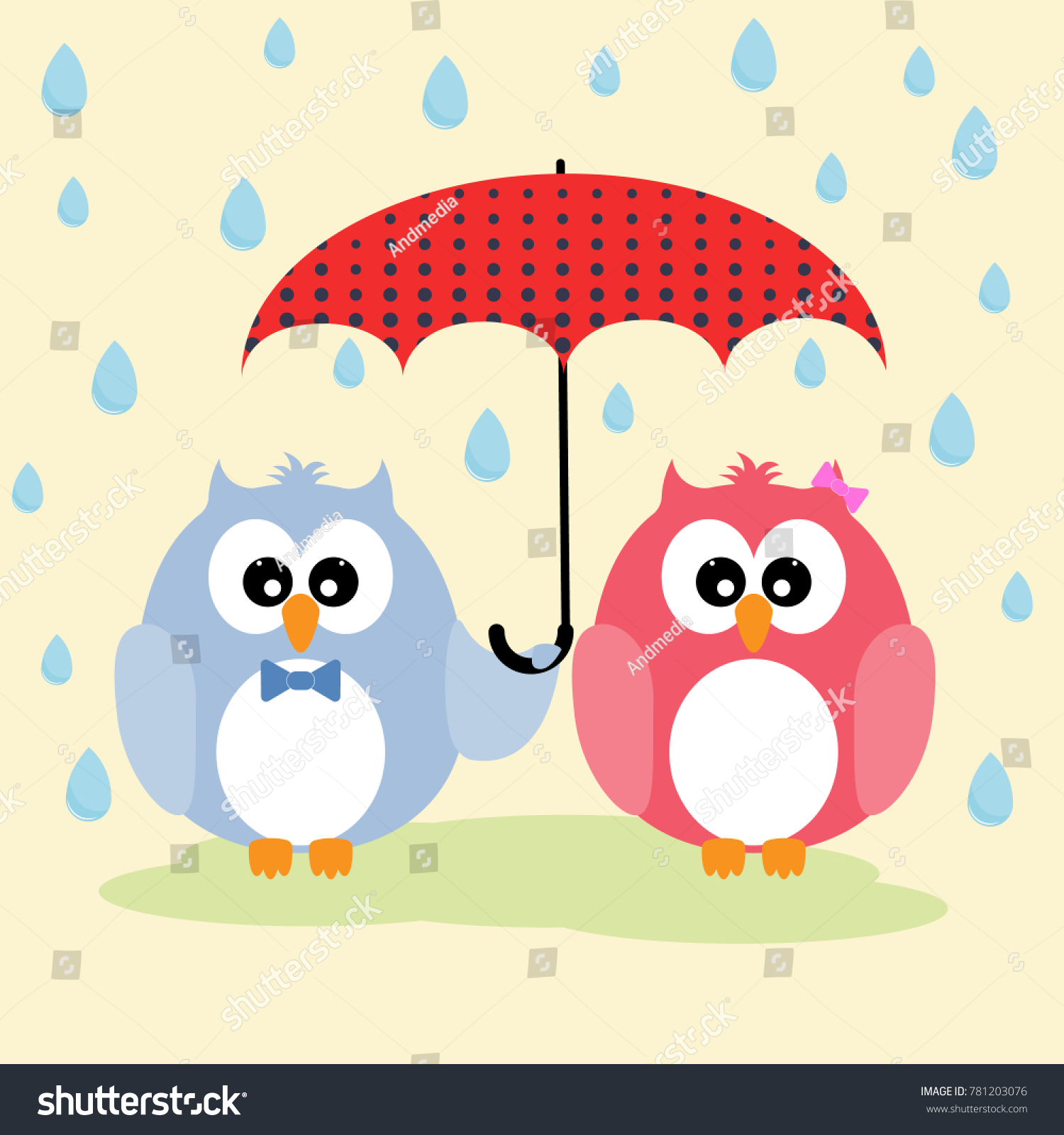 Cute lovely owls couple under umbrella. Picture - Royalty Free Stock ...