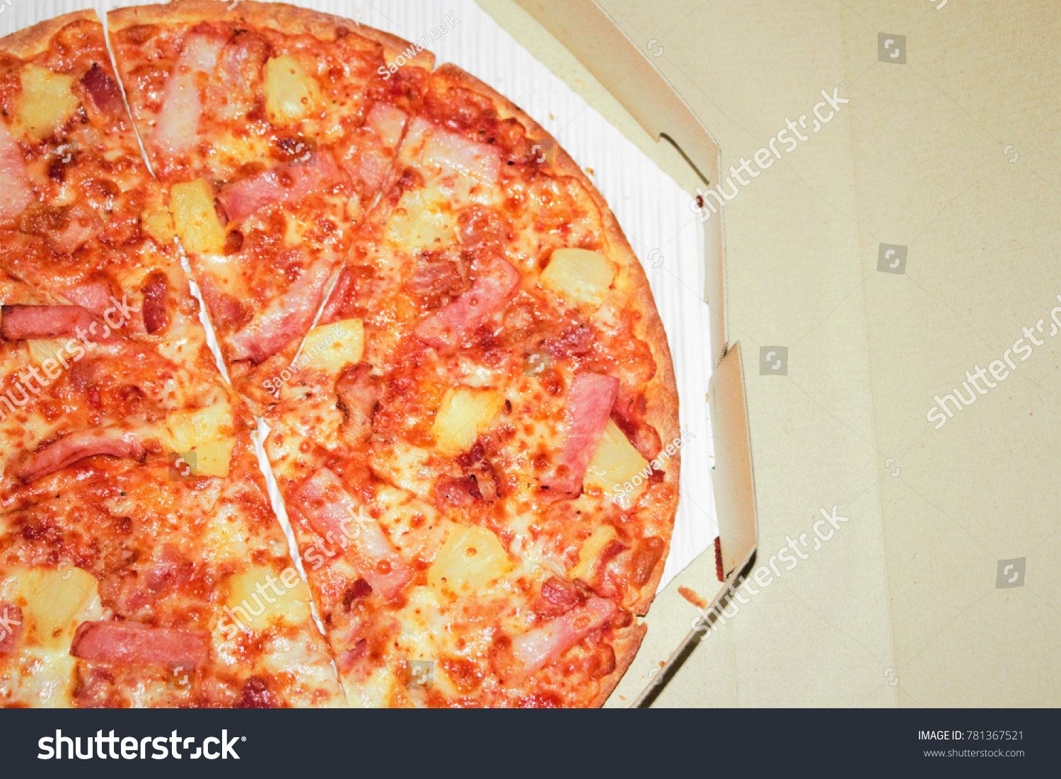 Top view Hawaiian pizza for dinner.  #781367521