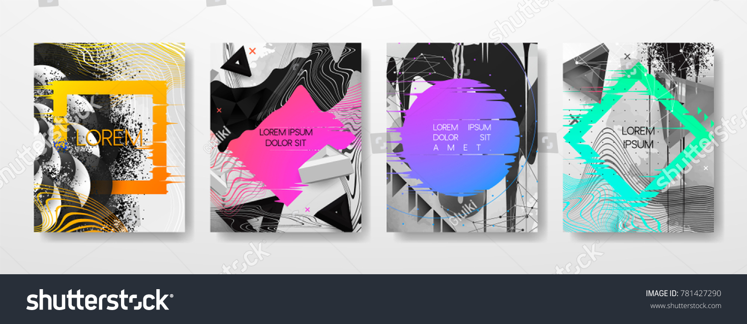 Abstract Fluid creative templates, cards, color covers set. Geometric design, liquids, shapes. Trendy vector collection. #781427290