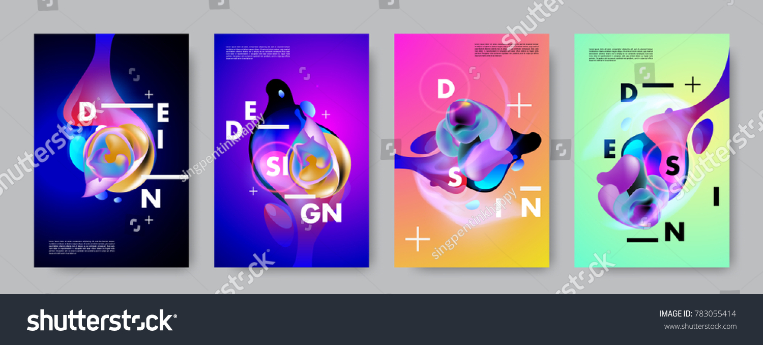 Colorful abstract liquid and fluid poster and cover design. Minimal geometric pattern gradients backgrounds. Eps10 vector. #783055414