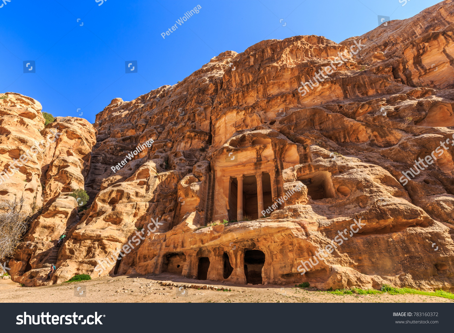 Caved buildings of Little Petra in Siq al-Barid, Wadi Musa, Jordan at daytime #783160372