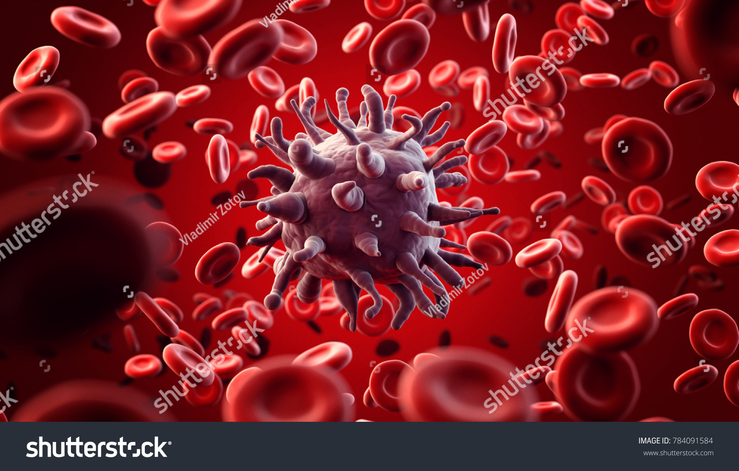 3D illustration of viruses in blood #784091584