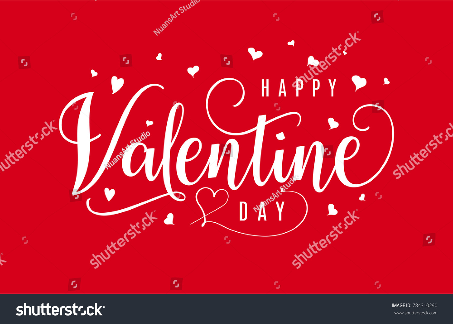 Happy Valentines Day handwritten calligraphy text, heart vector isolated on red background. Vector Illustration #784310290