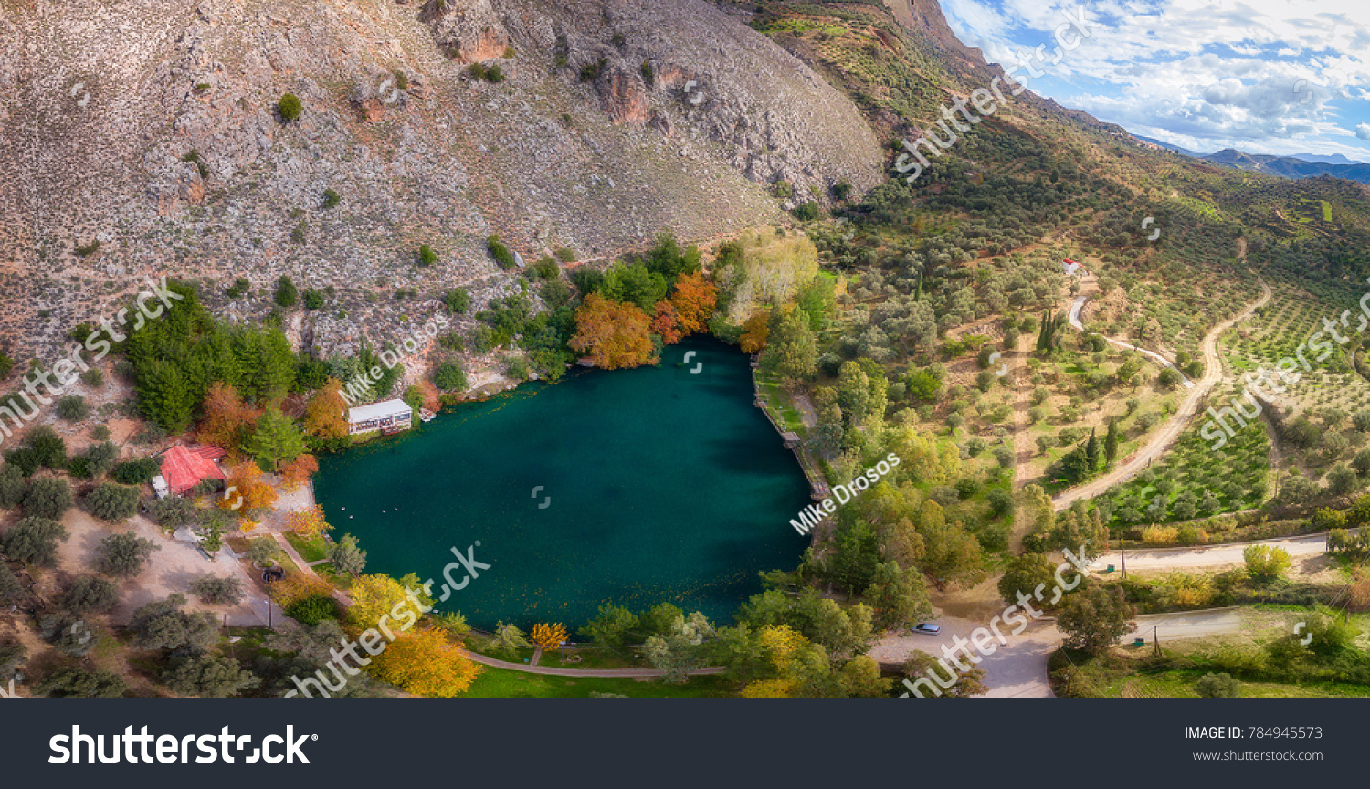 Aerial panorama of Lake Zaros, Crete island Greece. #784945573