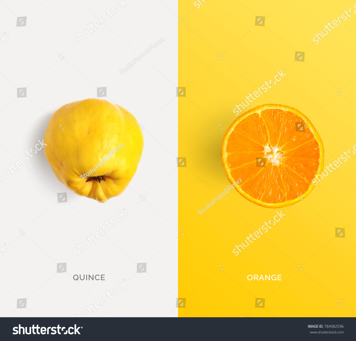 Creative layout made of quince and orange. Flat lay. Food concept. Macro  concept. #784982596