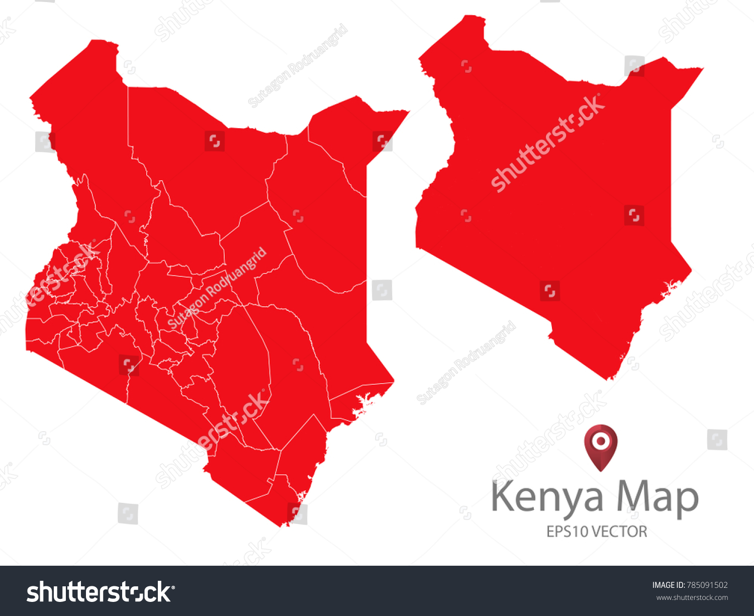 Couple Set Map,red Map of Kenya,Vector EPS10 #785091502
