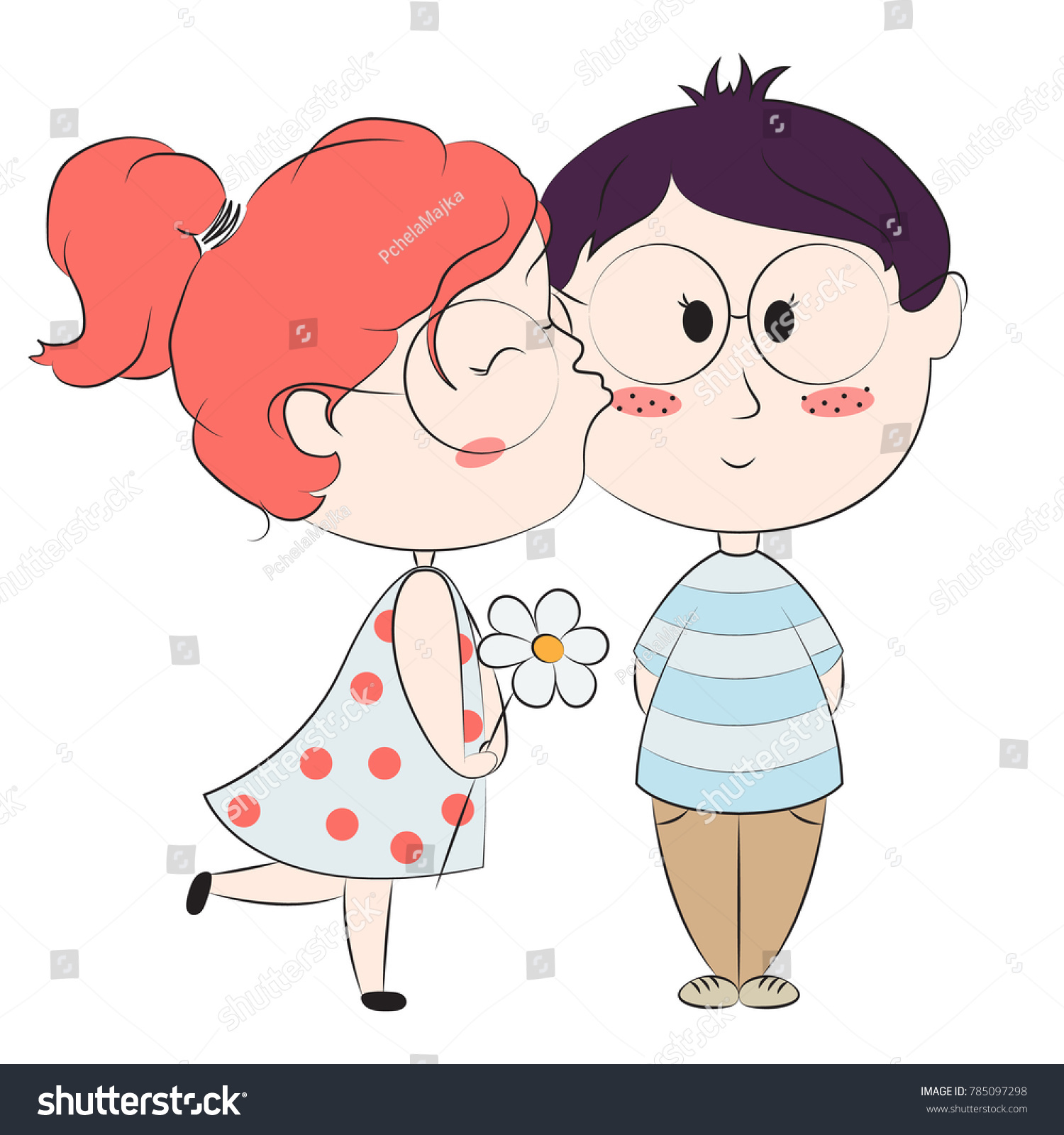 Cute Cartoon Girl And Boy Isolated On White Royalty Free Stock Vector Avopix Com