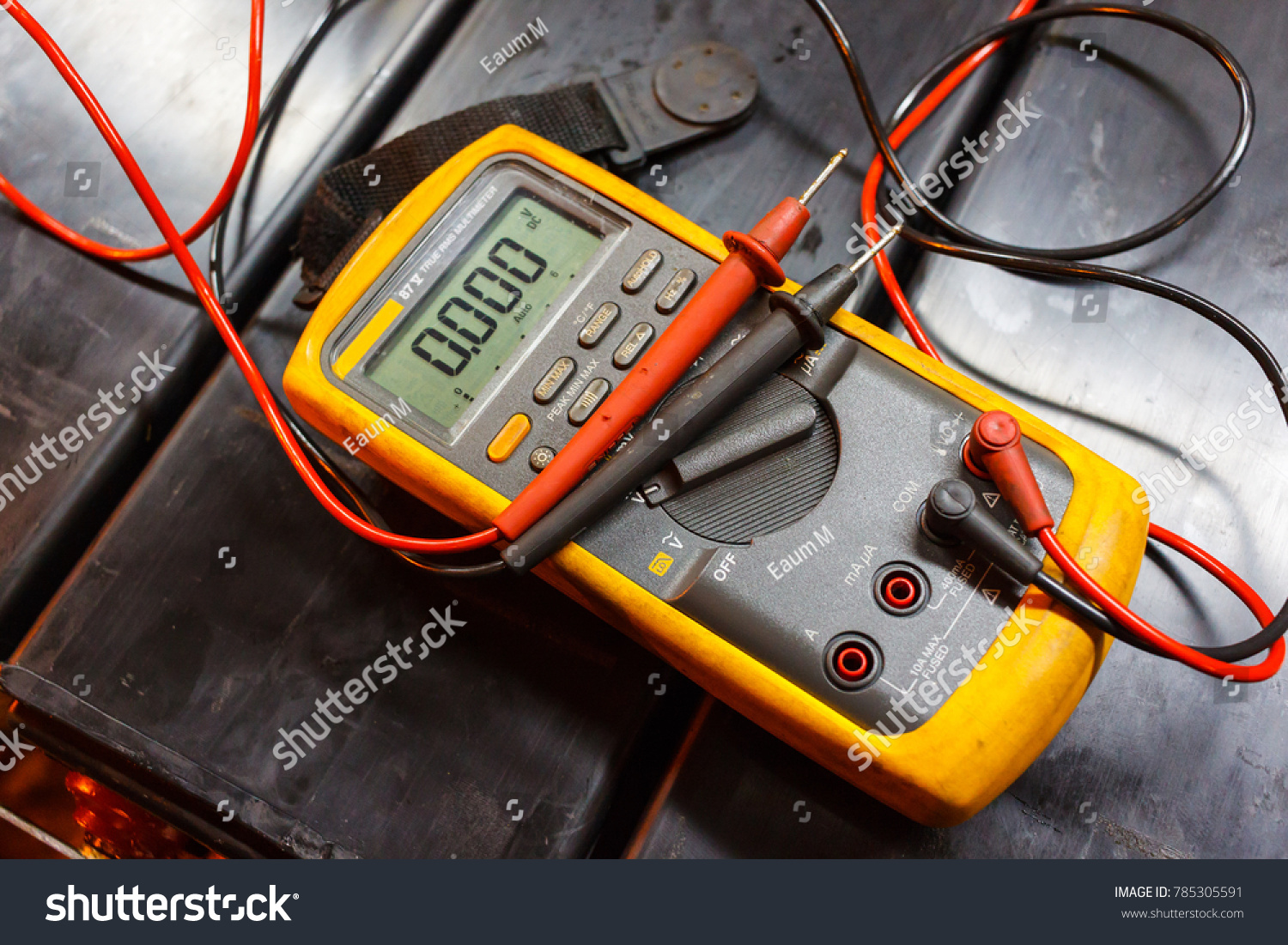 Yellow Multimeter, A multimeter or a multitester is an electronic measuring instrument. A typical multimeter can measure voltage, current, and resistance. #785305591