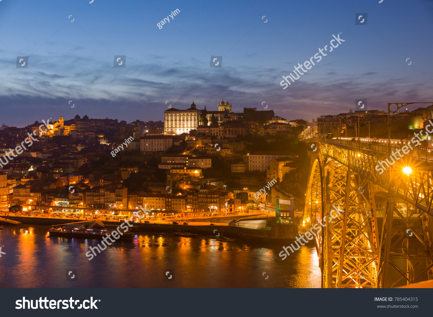 PORTUGAL, PORTO - May 20: Overview of Old Town of Porto, Portugal at dusk on May 20, 2016 #785404315